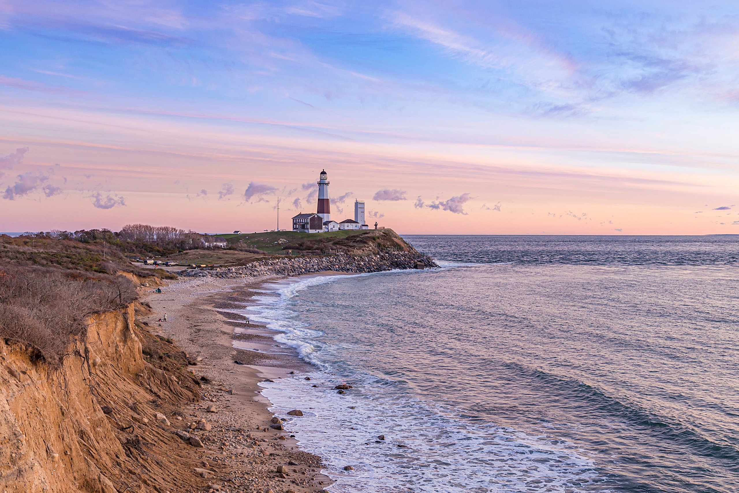 Montauk Point Lighthouse above the East End shoreline